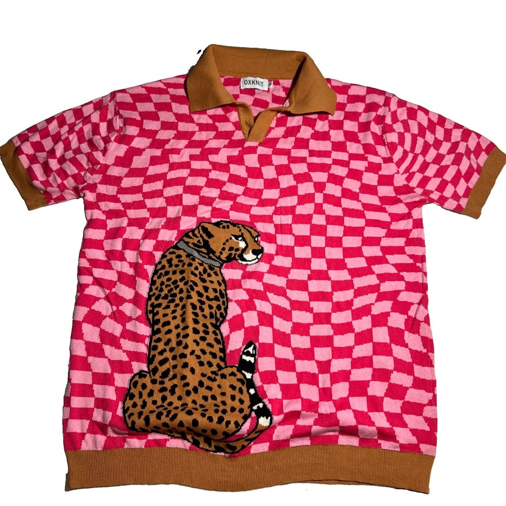 Oxknit Men's XXL All Cotton Knitted Short Sleeve Polo With Leopard & Print